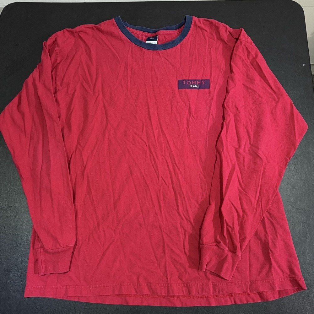 Vintage Tommy Hilfiger‎ Jeans Long Sleeve Shirt Red Logo 90s Y2K Mens 2XL